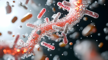Poster - microscopic image of bacteria or viruses with focus on cellular details. use in educational material