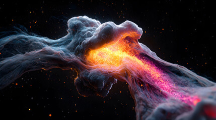 Poster - abstract cosmic artwork features nebula-like clouds vibrant colors and sparkling particles. suitable