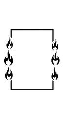 Fototapete - Fiery Square Frame: A bold black square frame is adorned with stylized flames at each corner, creating a design element perfect for adding a touch of heat and energy to any project. 