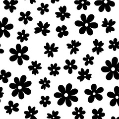 Poster - Floral Silhouette Pattern: An elegant display of black flower silhouette arranged against an ethereal background, ideal for adding a touch of sophistication and natural beauty to your designs.