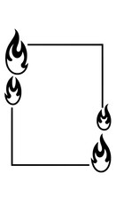 Fototapete - Burning Frame: A simple yet striking black and white illustration, featuring a square frame accented by stylized flames, evoking themes of energy, passion, and transformation. 