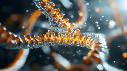 Poster - a close-up image of a dna helix with glowing orange components in a detailed scientific rendering su