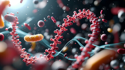 Poster - microscopic view of cells and structures depicting biological processes. could illustrate science ar