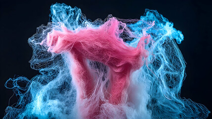 Poster - Abstract artwork featuring pink and blue ethereal forms against a dark backdrop. Great for textiles or digital art backgrounds. Enhance your designs today!