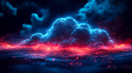 Poster - Abstract Glowing Cloud Formation with Blue and Red Particles