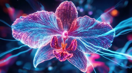 Wall Mural - vibrant orchid in neon glow