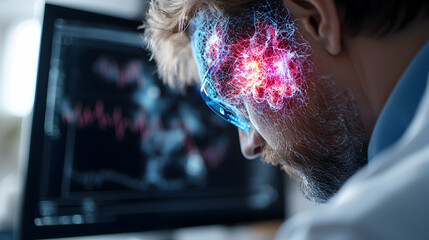 Poster - image depicts a person with illuminated brain imagery likely related to neuroscience technology or n