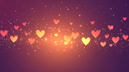 Poster - A purple background with a lot of hearts scattered around it. The hearts are in different sizes and colors, and they are all facing different directions. Scene is one of love and affection
