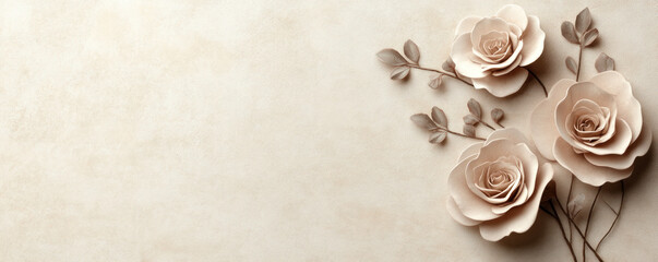 Poster - A white background with three roses on it. The roses are arranged in a way that they look like they are growing out of the background