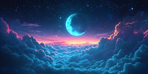 Wall Mural - crescent moon night sky cloudscape