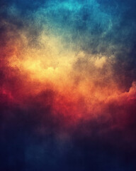 Poster - A colorful sky with a stormy look. The sky is a mix of blue, red, and yellow