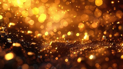 Poster - Abstract art of orange and gold hexagonal grid with glowing particles. Digital artwork of yellow glittering color with black background. Digital art for design and print. Elegance and luxury. AIG53.