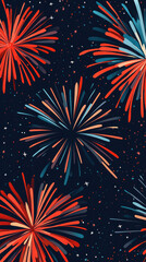 Poster - A colorful fireworks display with red, blue, and green fireworks. The fireworks are arranged in a pattern that creates a sense of movement and excitement. Scene is festive and celebratory