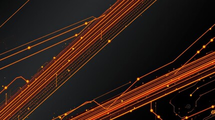 Poster - Abstract digital artwork featuring glowing orange circuit lines on a dark background
