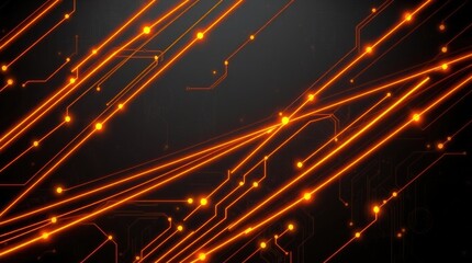 Aufkleber - Glowing orange circuit lines on dark background (1)