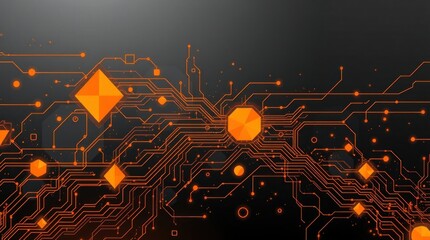 Aufkleber - Abstract digital circuit board with glowing orange nodes and lines on a dark background