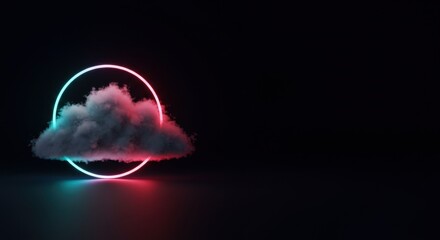 Poster - Neon Glow Encircling a Cloud: A Digital Art Abstract