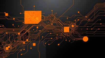 Aufkleber - Abstract orange circuit board design on dark background (6)