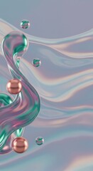 Poster - Abstract Metallic Liquid Swirls and Spheres: A 3D Render of Iridescent Beauty