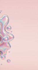 Poster - Abstract Iridescent Liquid Forms on Pink Background: A Modern 3D Rendered Design