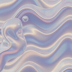 Poster - Abstract Iridescent Liquid Wave Background Design with Pearl-Like Droplets, Smooth and Shiny Texture, Elegant and Luxurious 3D Render
