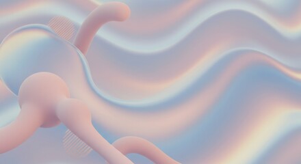 Poster - Abstract Pastel Wave Background with 3D Organic Forms: Dreamy Fluid Design