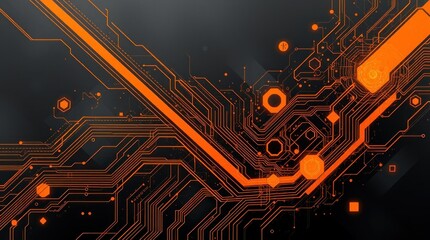 Aufkleber - Abstract digital artwork featuring glowing orange circuitry on a dark background