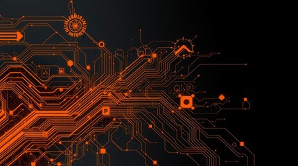 Poster - Abstract orange circuit board design on dark background (8)