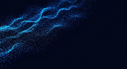 Poster - Abstract Blue Particle Wave: Digital Flowing Energy, Dynamic Motion, Futuristic Technology Background