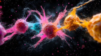 Poster - a colorful abstract depiction of cells or cosmic elements. great for science fiction book covers or 