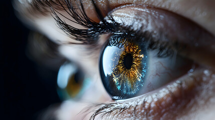 Poster - A stunning macro shot of an eye with a starry iris. Use this for science fiction designs or artistic projects involving intricate detail or space themes.