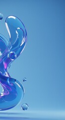 Poster - Abstract Blue Liquid Splash: Dynamic 3D Render of Flowing Water