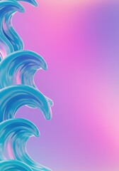 Fototapete - Abstract Blue Waves on a Pastel Pink and Purple Background: A Modern Digital Art Piece
