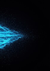 Poster - Abstract Blue Particles Dispersion on Black Background: A Digital Art Visualization