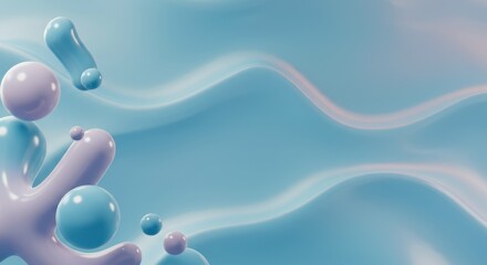 Poster - Abstract Pastel Blue and Lavender Liquid Forms  Background Design  3D Render