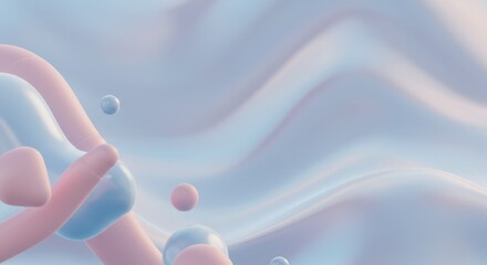 Poster - Abstract Pastel Blue and Pink Liquid Forms  Floating on a Serene Wave Background