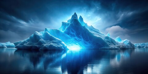 Wall Mural - majestic iceberg formation glowing under a dramatic sky, reflecting in calm waters