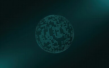 Aufkleber - Abstract pixelated sphere on dark teal backdrop, futuristic design element