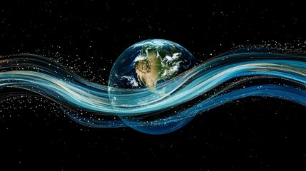 Aufkleber - Global Connection: The Earth encircled by data streams in digital space
