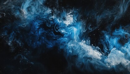 Aufkleber - Abstract Blue Nebula in Space with Swirling Cosmic Dust and Stars a Dark Night Sky Background for Creative Design Projects
