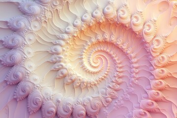 Poster - Abstract Fractal Swirl with Pastel Pink and Beige Tones Complex Geometric Pattern Decorative Background Computer Generated Visual Art