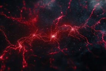 Fototapete - Abstract Red Energy Field in Dark Space Galaxy with Cosmic Dust and Sparkling Stars