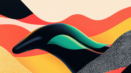 Poster - serene manatee illustration with fluid, abstract shapes and copy space, creating a peaceful underwat