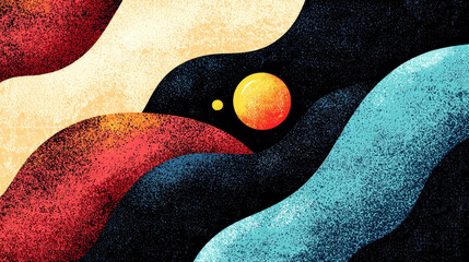 Poster - playful abstract wavy pattern design with circles offe copy space in textured illustration creates a