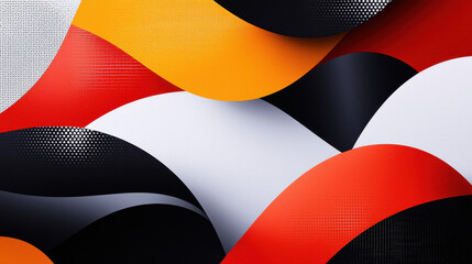 Leinwandbilder - Playful illustration featu vibrant, layered paper cutouts with abstract shapes creating depth and a copy space in the middle showcasing dynamic patterns.