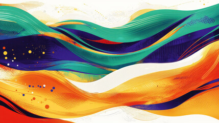 Poster - picturesque abstract landscape illustration depicting fluid, colorful brushstrokes creating a captiv