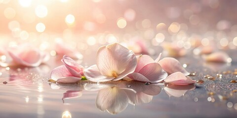 Wall Mural - serene pink petals floating on tranquil water with gentle light reflecting on the surface
