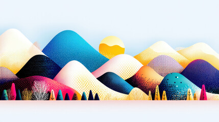 Poster - minimalist animal profiles blend with a colorful landscape illustration creating a serene copy space