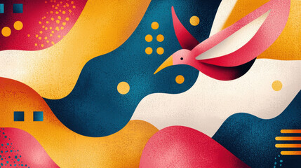 Poster - joyful rabbit illustration with copy space shows a whical design featu vibrant colors and playful sh