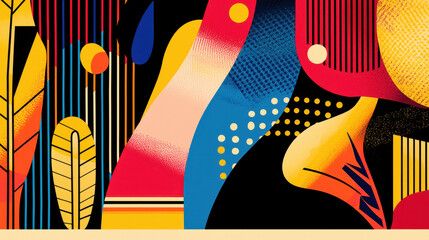 Poster - an abstract illustration evokes a hidden oasis with geometric shapes and vibrant colors creating a v